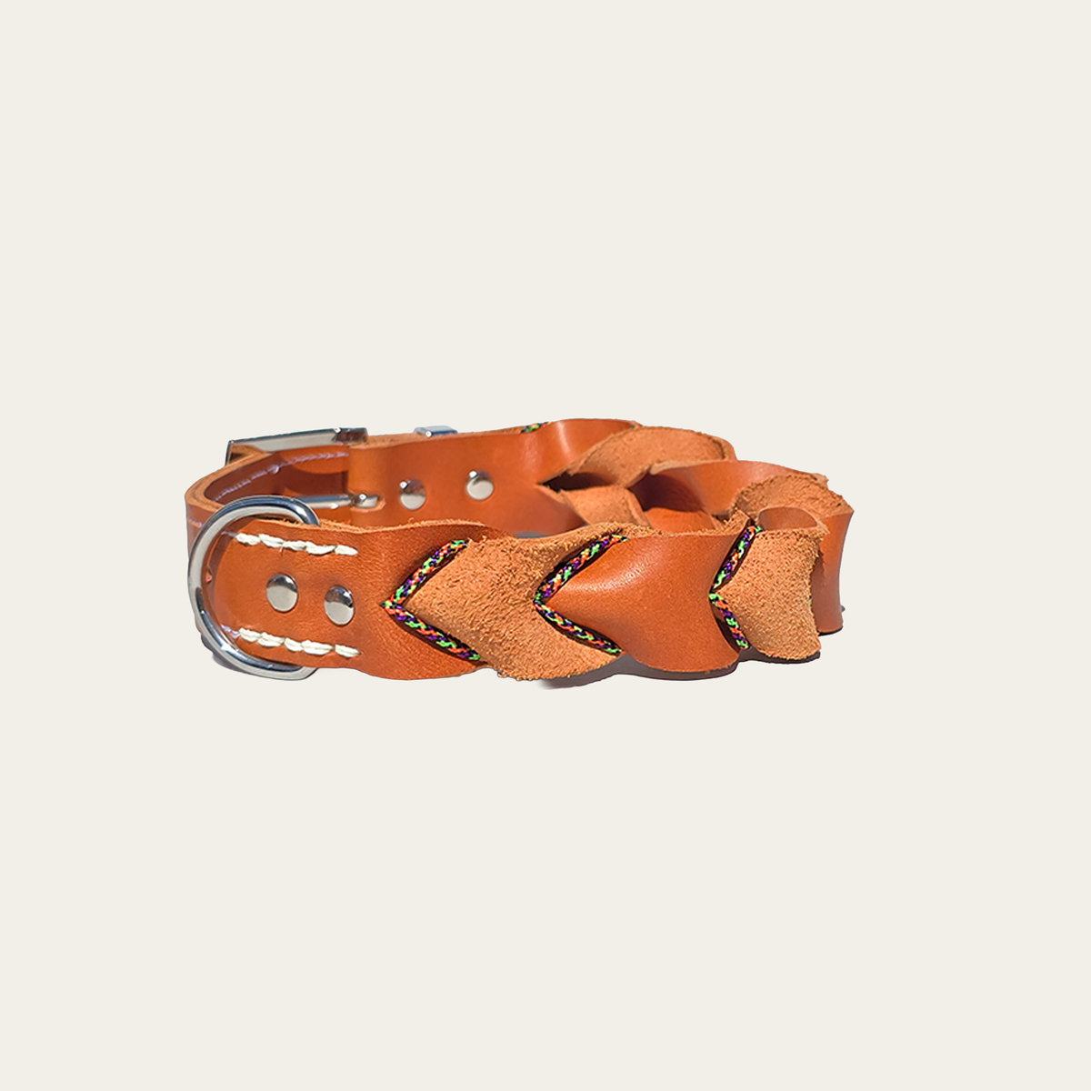 Kwispel – Bruine leren hondenhalsband met zwart paracord