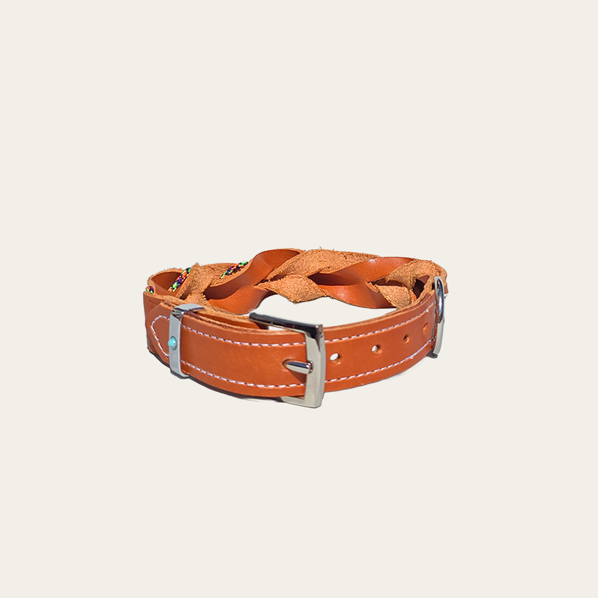 Kwispel – Bruine leren hondenhalsband met zwart paracord