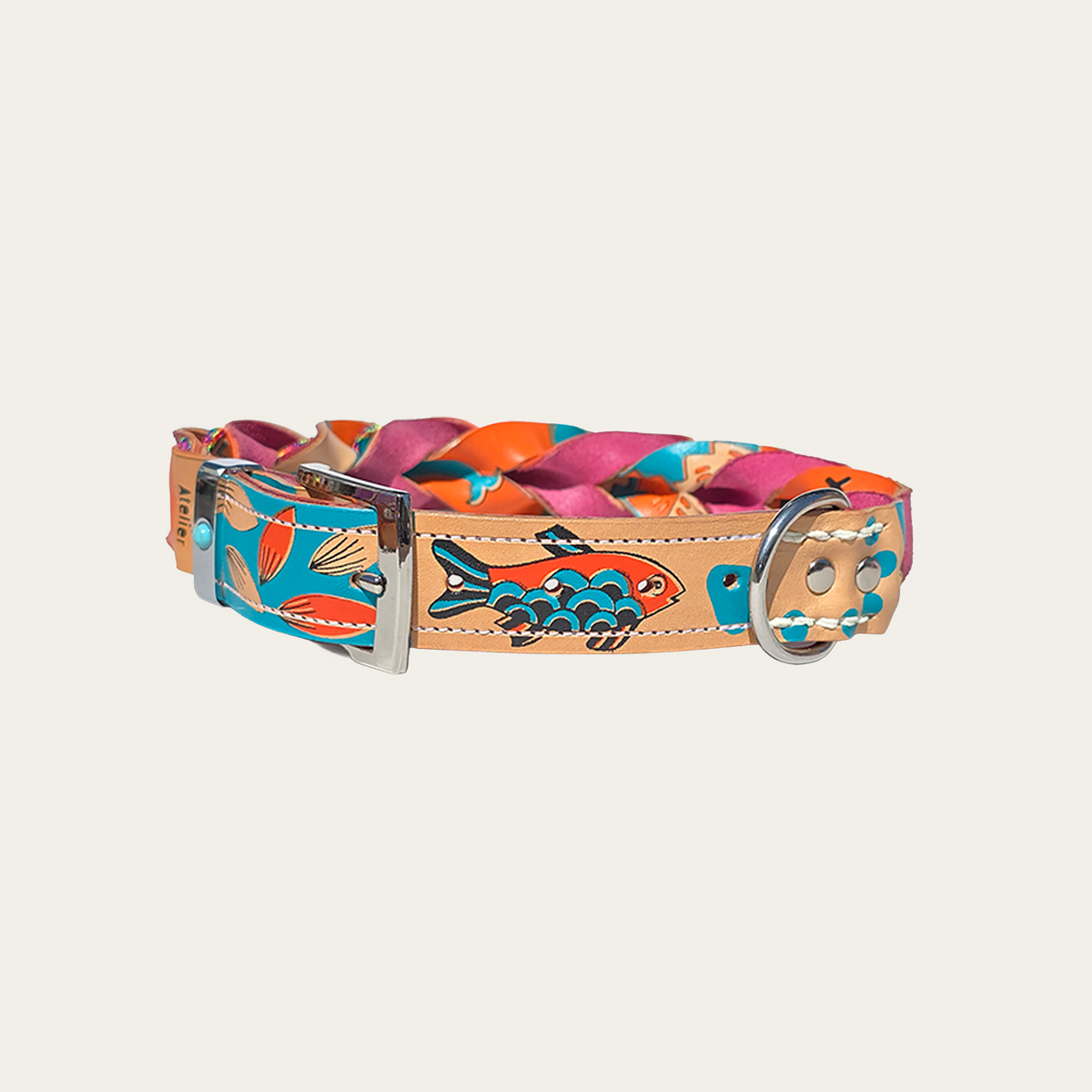 Blijf blij – Leren hondenhalsband met zeefdruk rosé