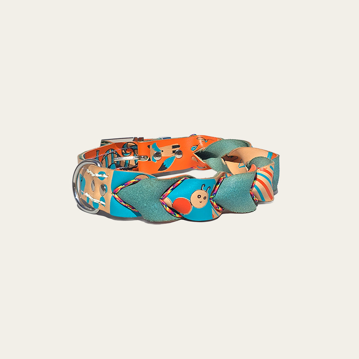 Blijf blij – Leren hondenhalsband met zeefdruk blauw
