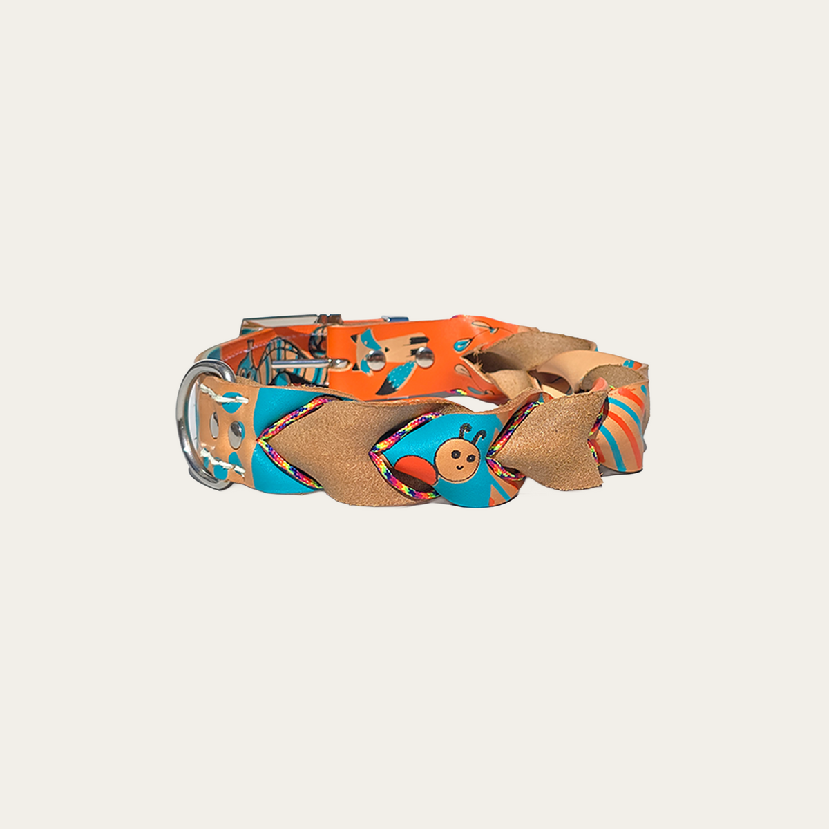 Blijf blij – Leren hondenhalsband met zeefdruk Buckskin