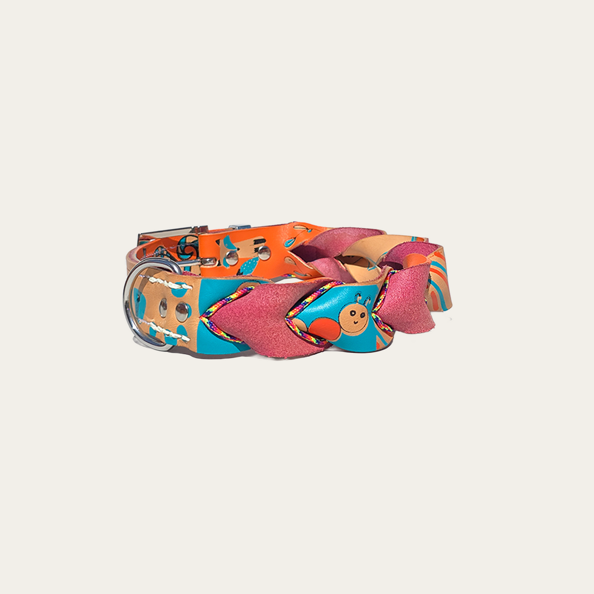 Blijf blij – Leren hondenhalsband met zeefdruk rosé