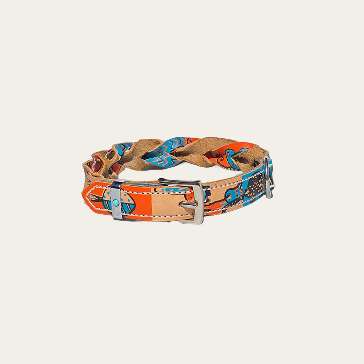 Blijf blij – Leren hondenhalsband met zeefdruk Buckskin