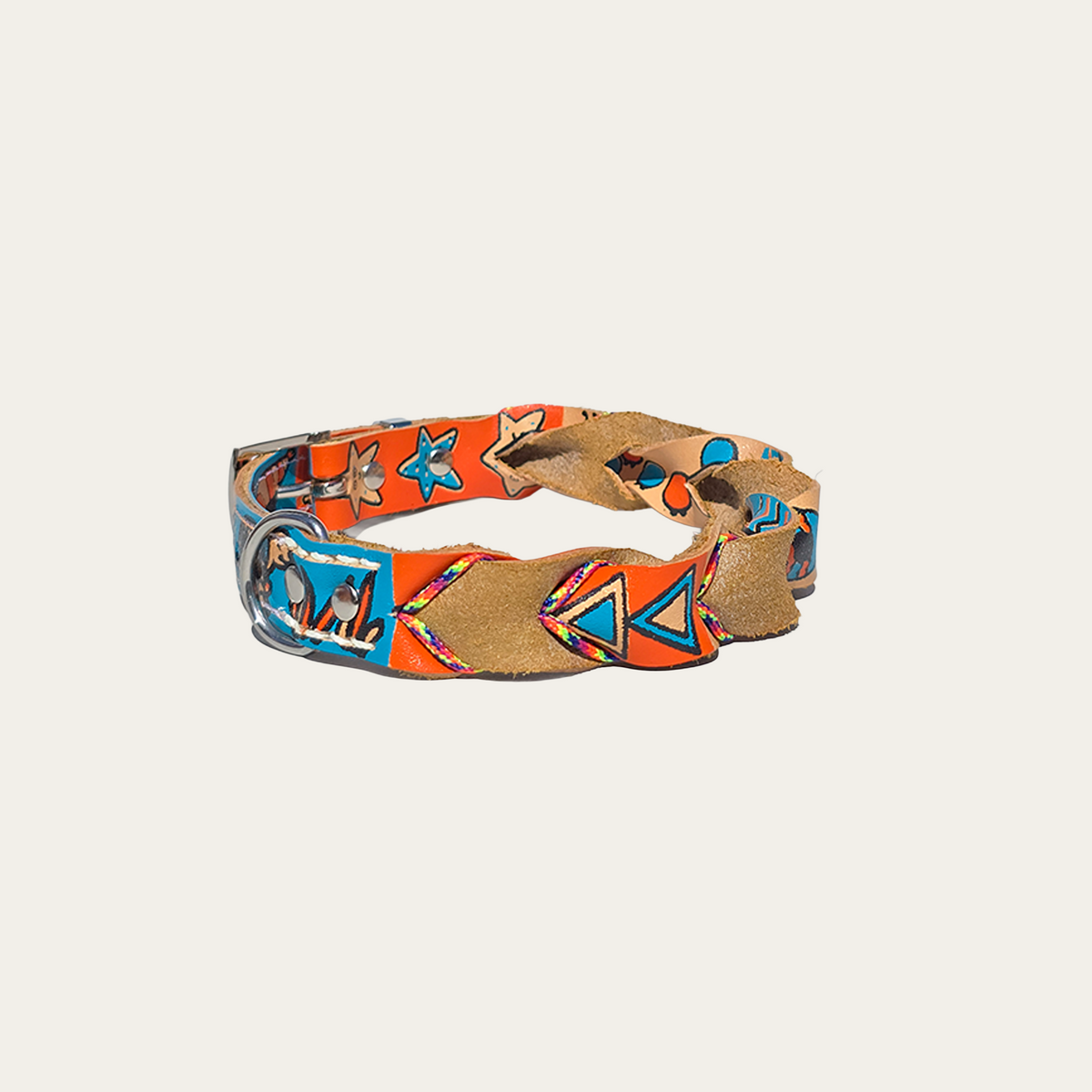 Blijf blij – Leren hondenhalsband met zeefdruk Buckskin