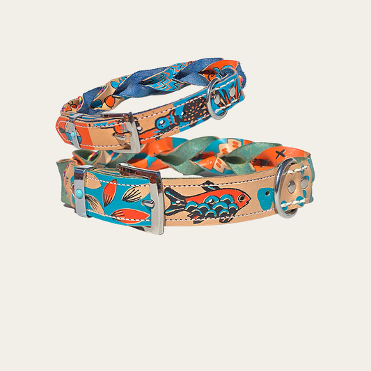 Hondenhalsband - Zeefdruk & Tuigleer Blauw