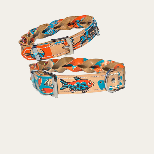 Hondenhalsband – Zeefdruk & Tuigleer Buckskin