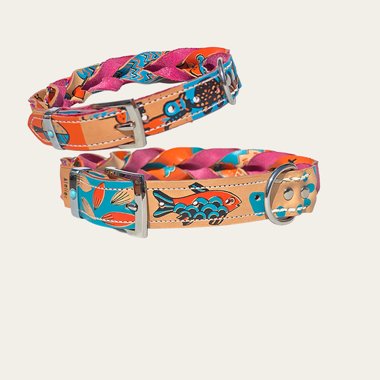 Hondenhalsband - Zeefdruk & Tuigleer Rose